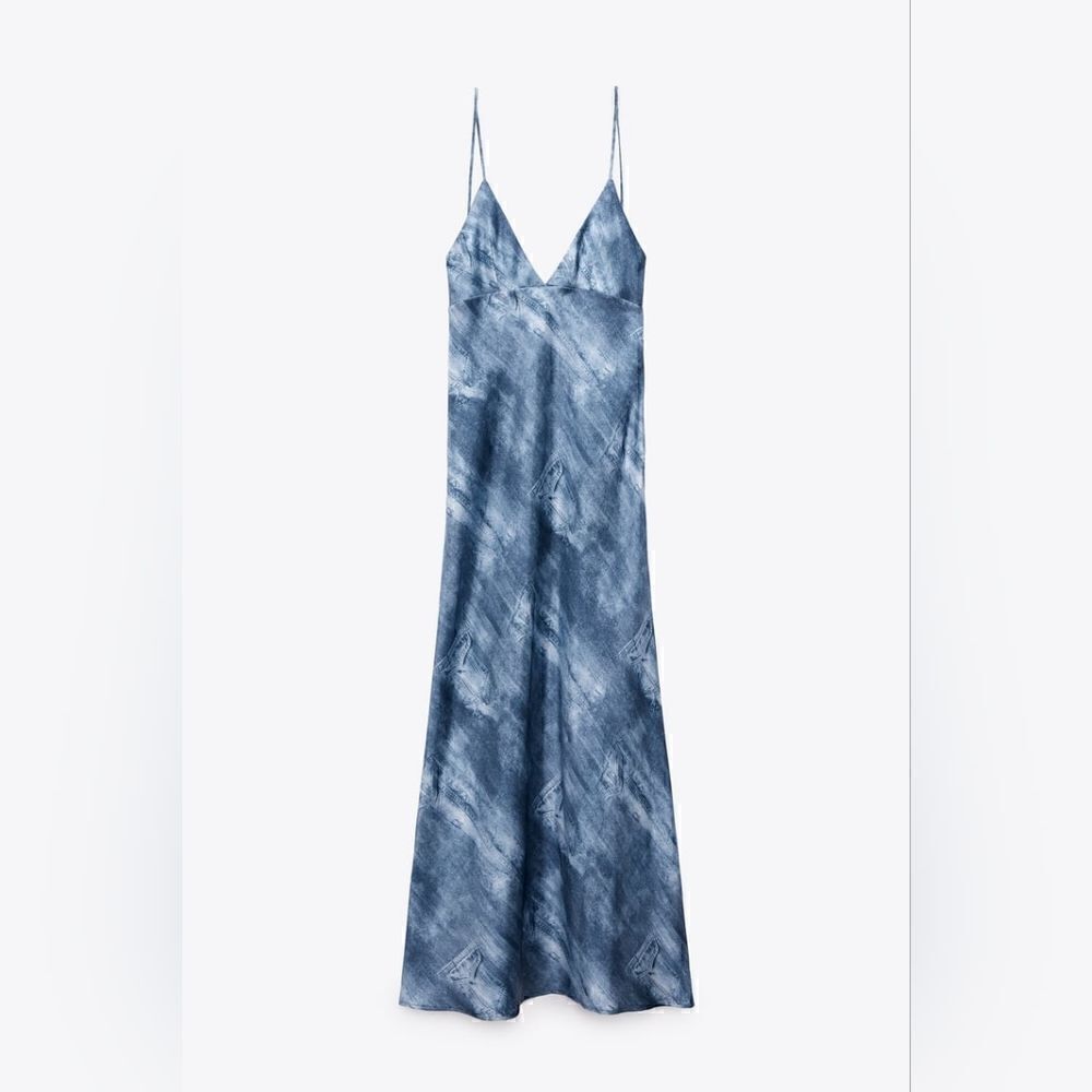 Zara PRINTED DENIM SATIN EFFECT SLIP DRESS - Picture 6 of 11